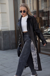 Кожаный тренч BLACK