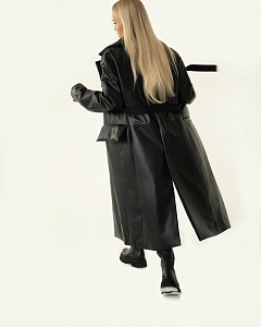 Длинная утеплённая кожаная куртка BLACK