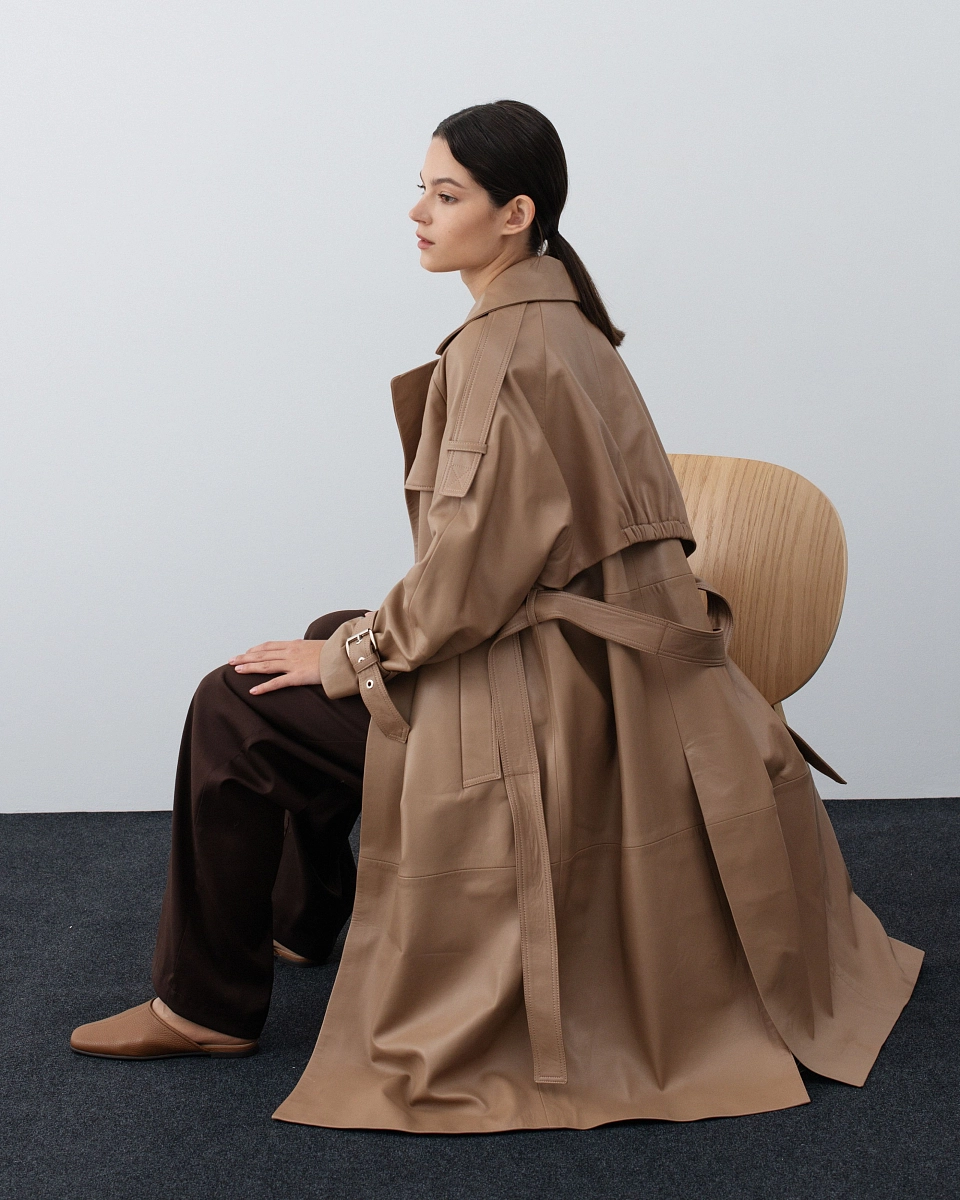 Кожаный тренч CARAMEL