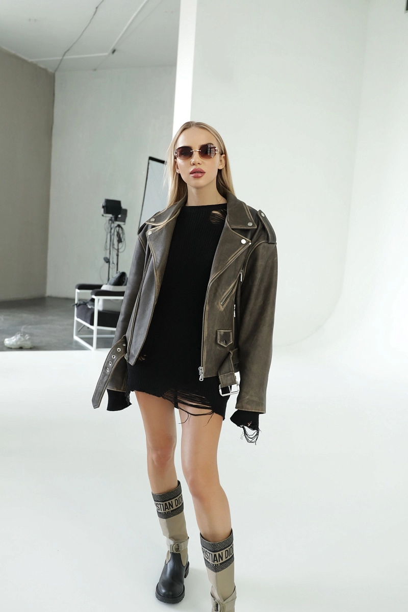 Куртка кожаная косуха винтажная BISCUIT