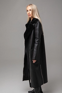 Дубленка длинная на молнии BLACK