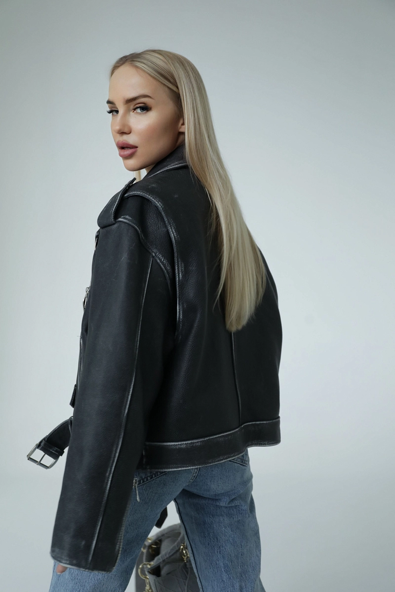 Куртка кожаная косуха винтажная GREY