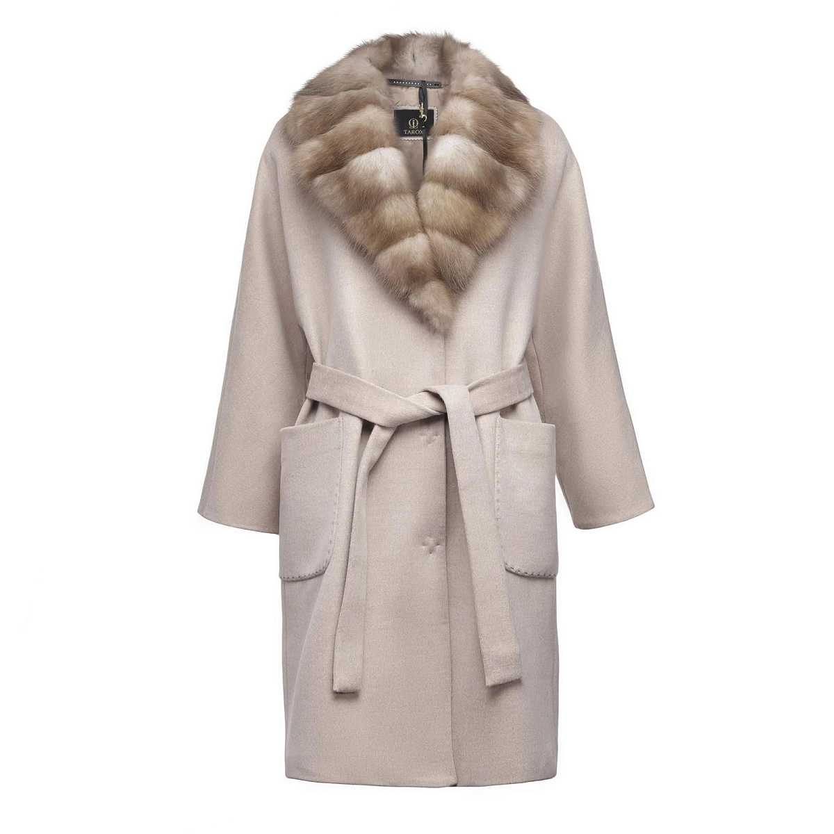 Пальто кашемировое с меховым воротником из куницы