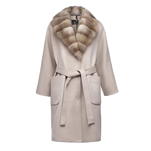 Пальто кашемировое с меховым воротником из куницы