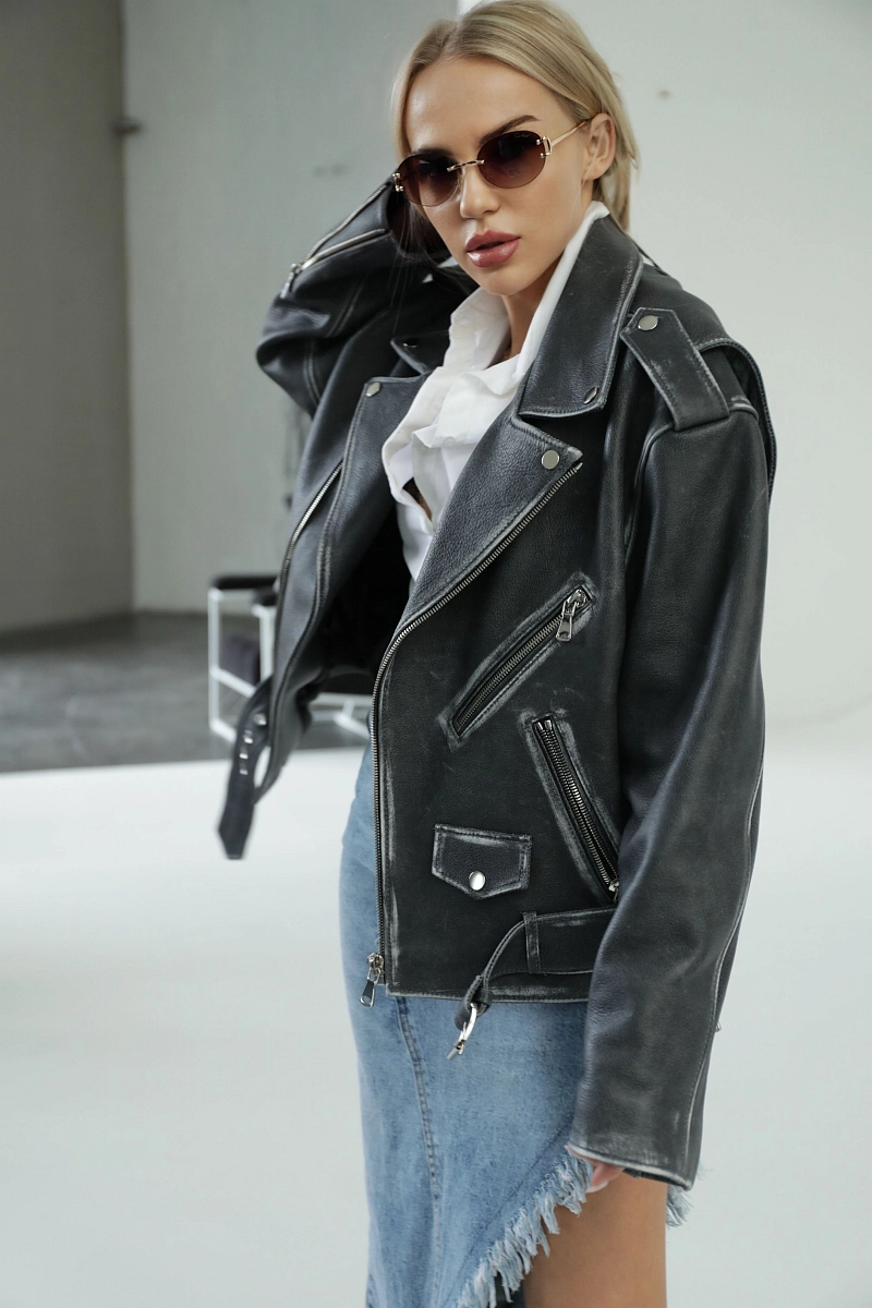 Куртка кожаная косуха винтажная GREY