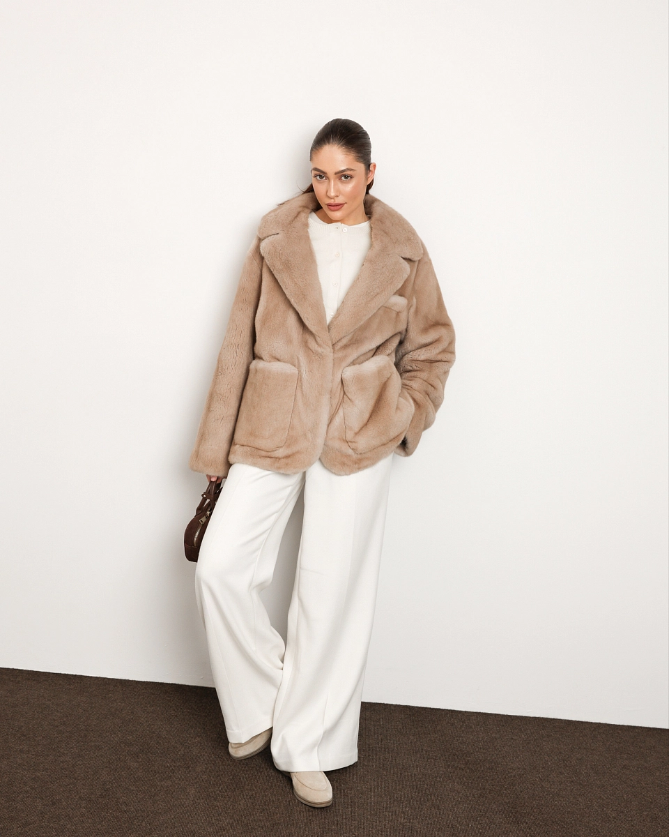 Норковая шуба жакет крем-брюле