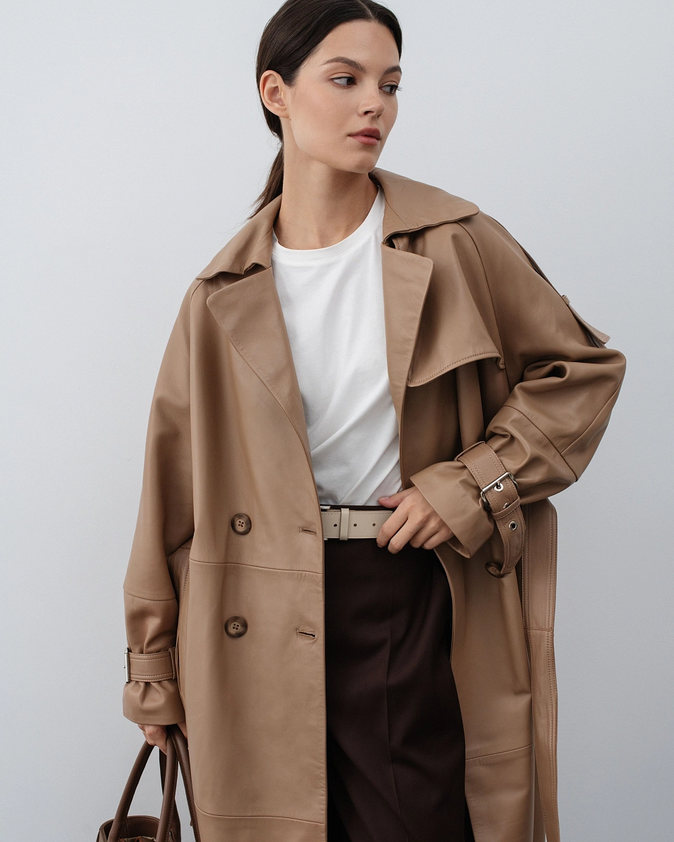 Кожаный тренч CARAMEL