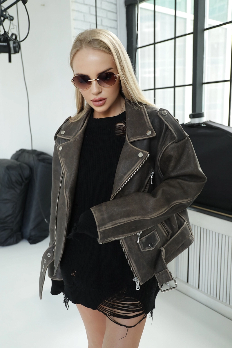 Куртка кожаная косуха винтажная BISCUIT