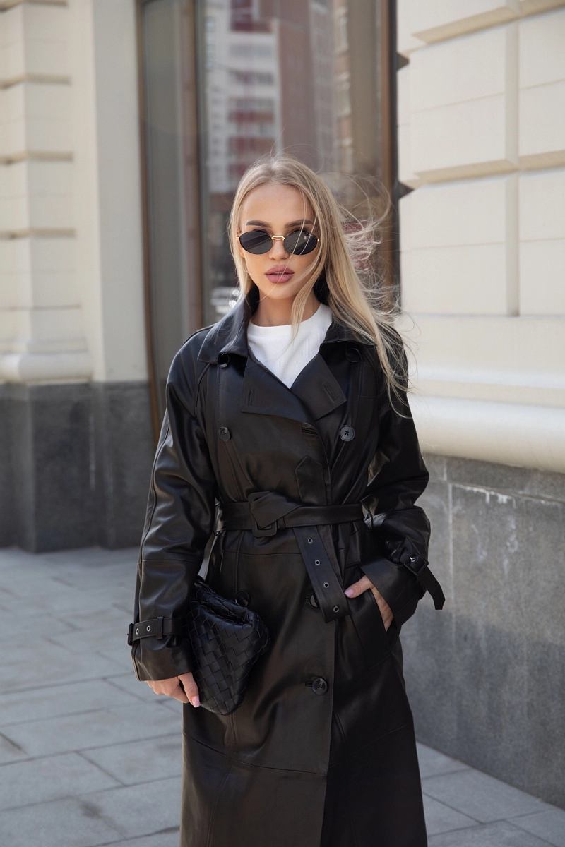 Кожаный тренч BLACK