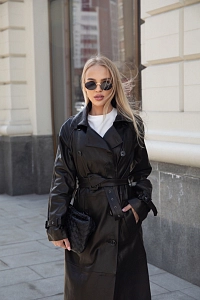 Кожаный тренч BLACK