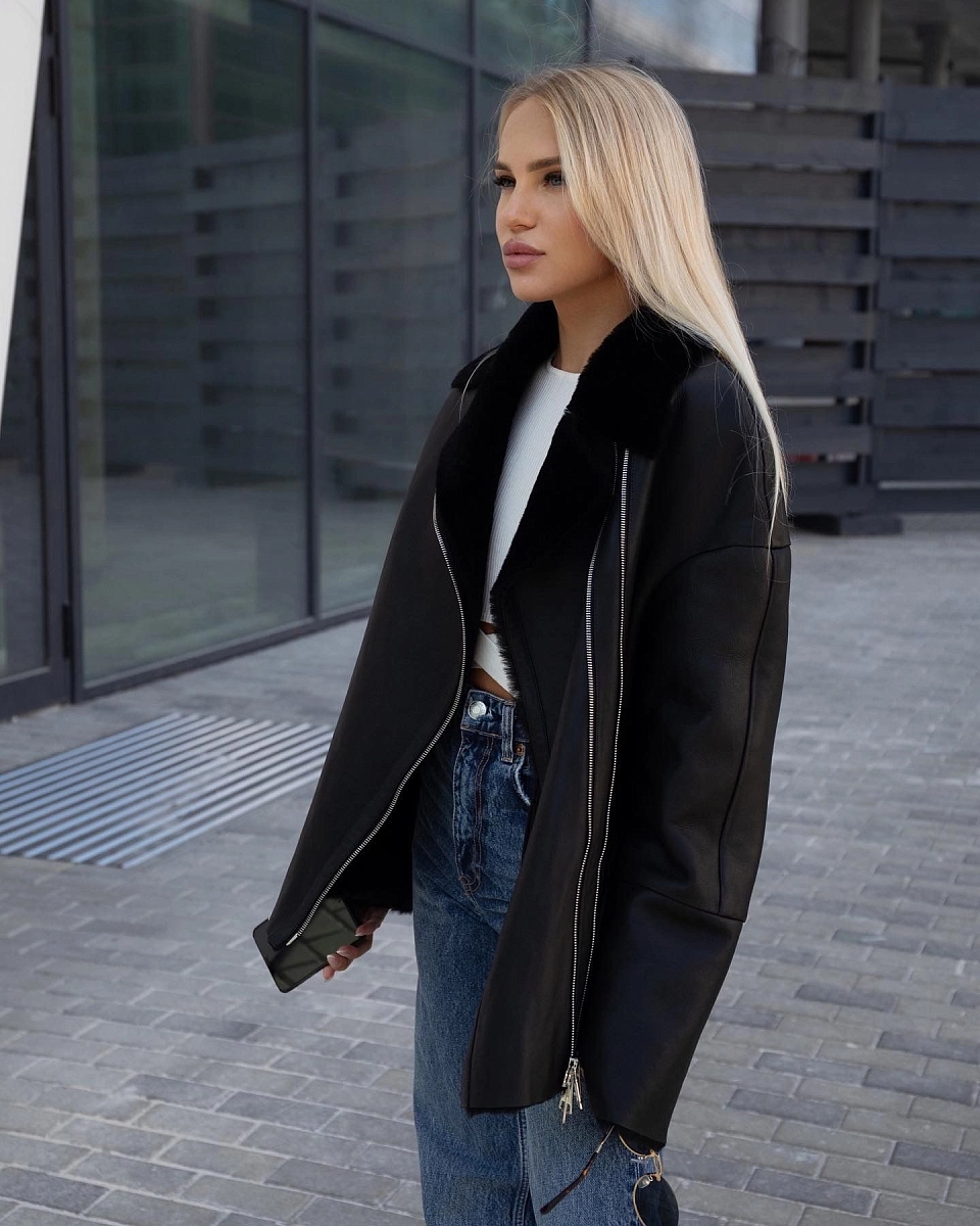 Дубленка две молнии BLACK