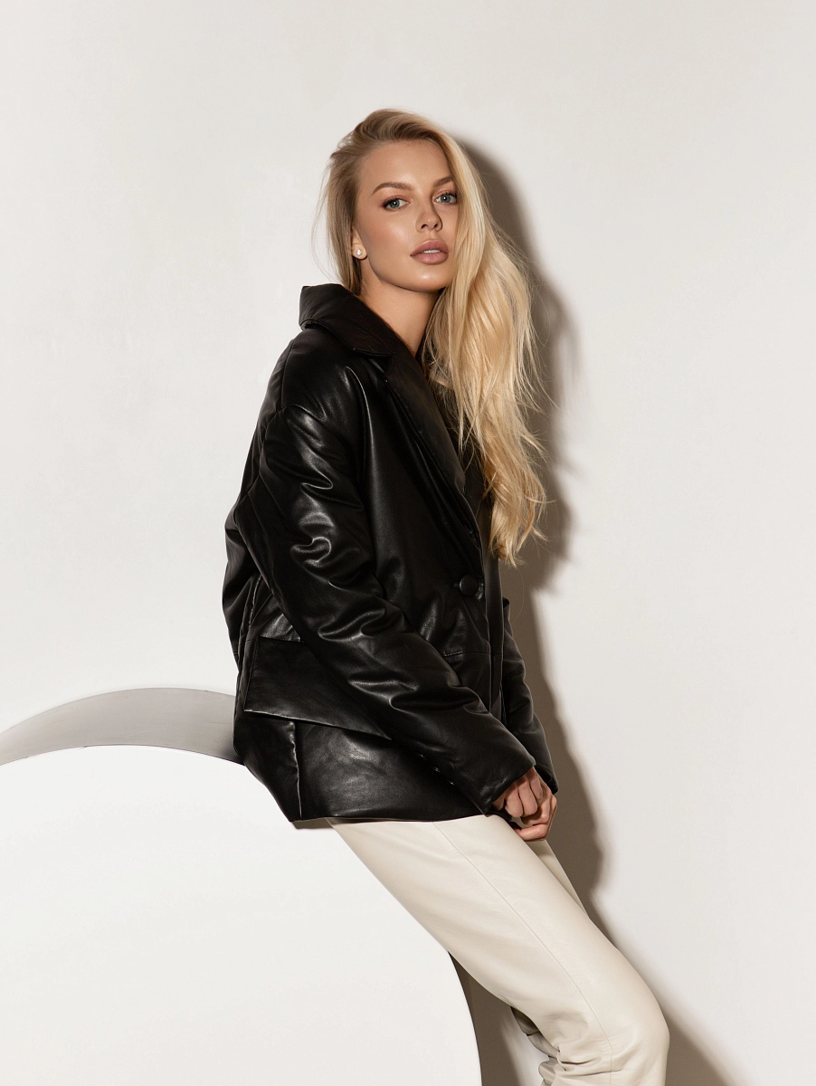 Кожаная утеплённая куртка BLACK