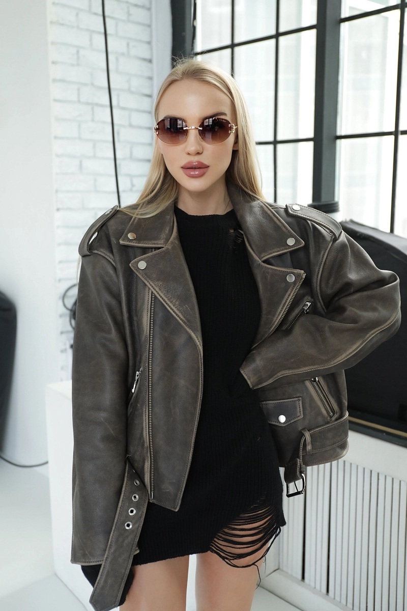 Куртка кожаная косуха винтажная BISCUIT