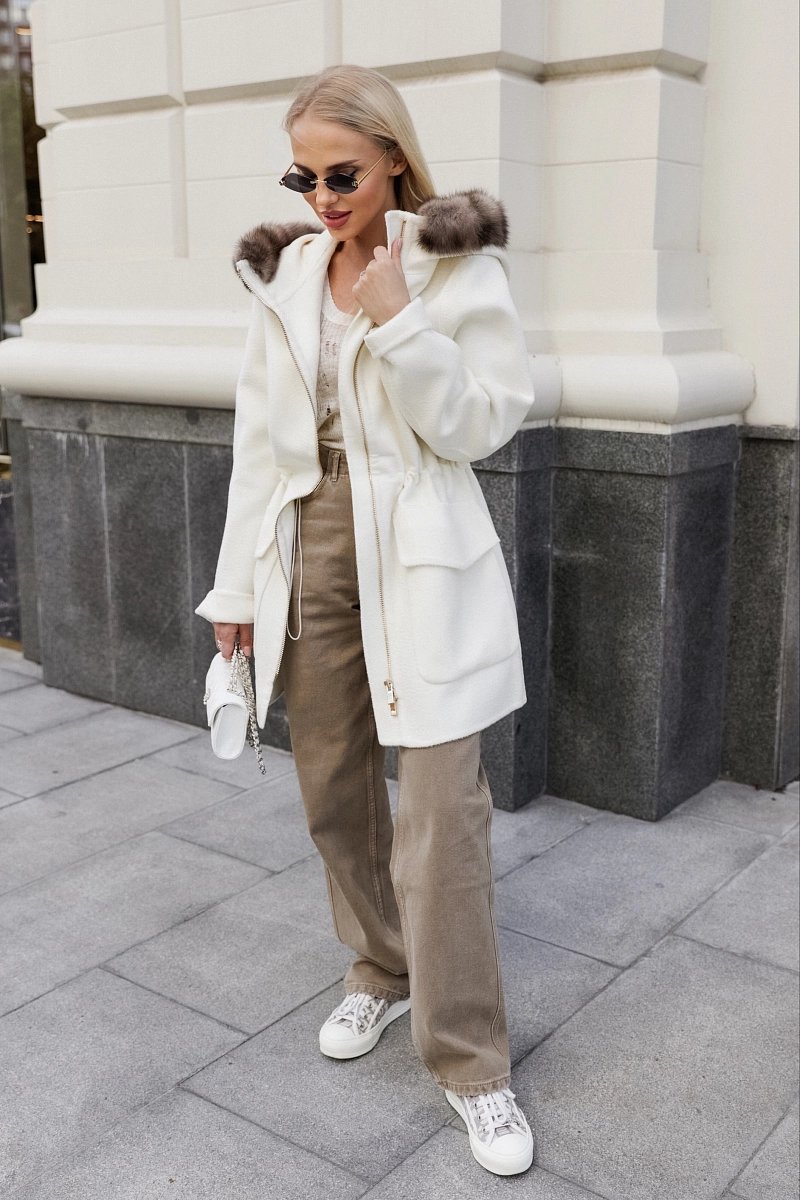 Кашемировая парка с мехом соболя 