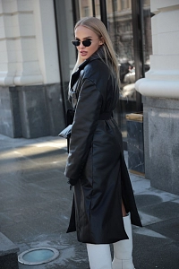 Длинная утеплённая кожаная куртка BLACK