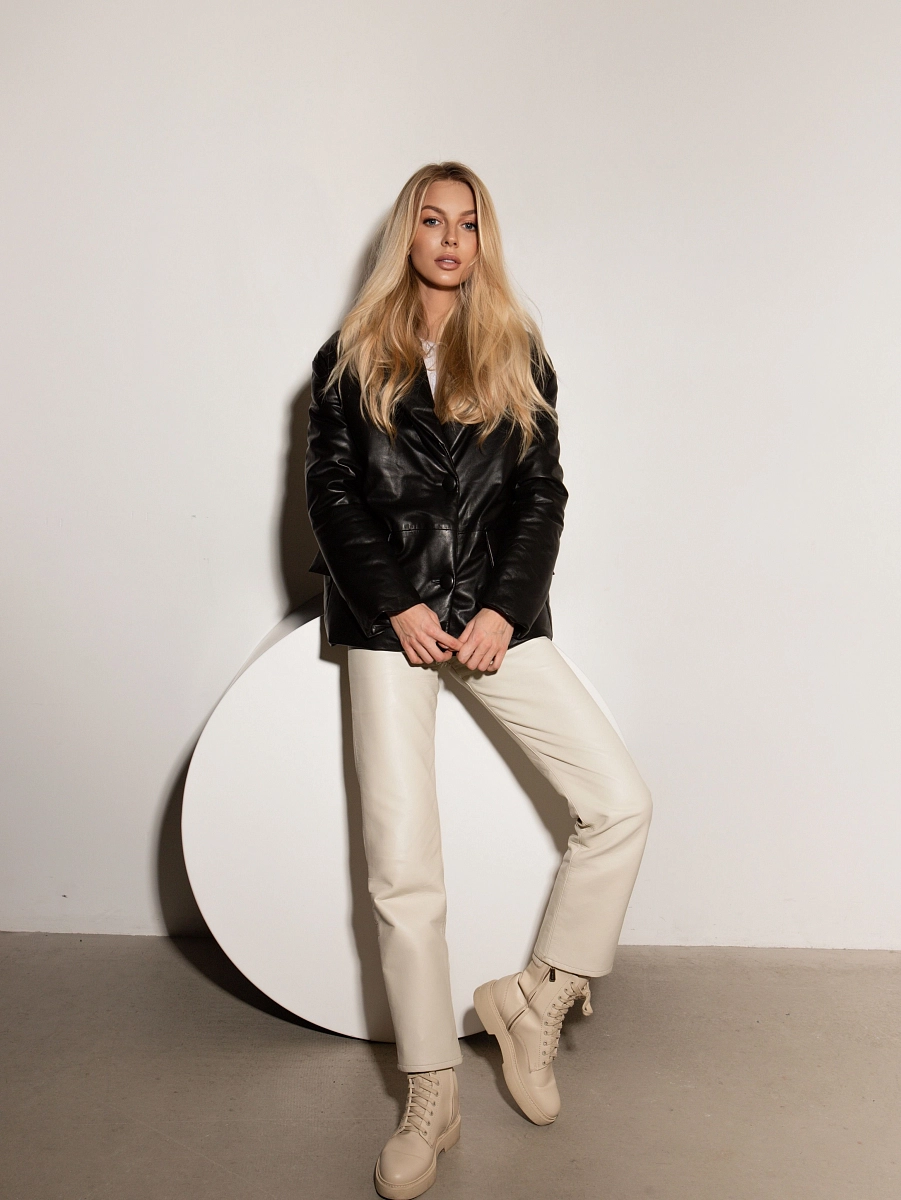 Кожаная утеплённая куртка BLACK