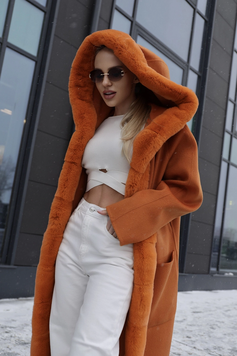 Пальто кашемировое двустороннее с капюшоном