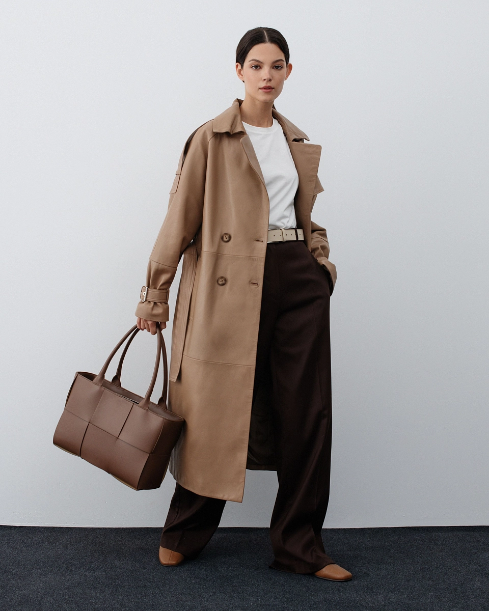 Кожаный тренч CARAMEL