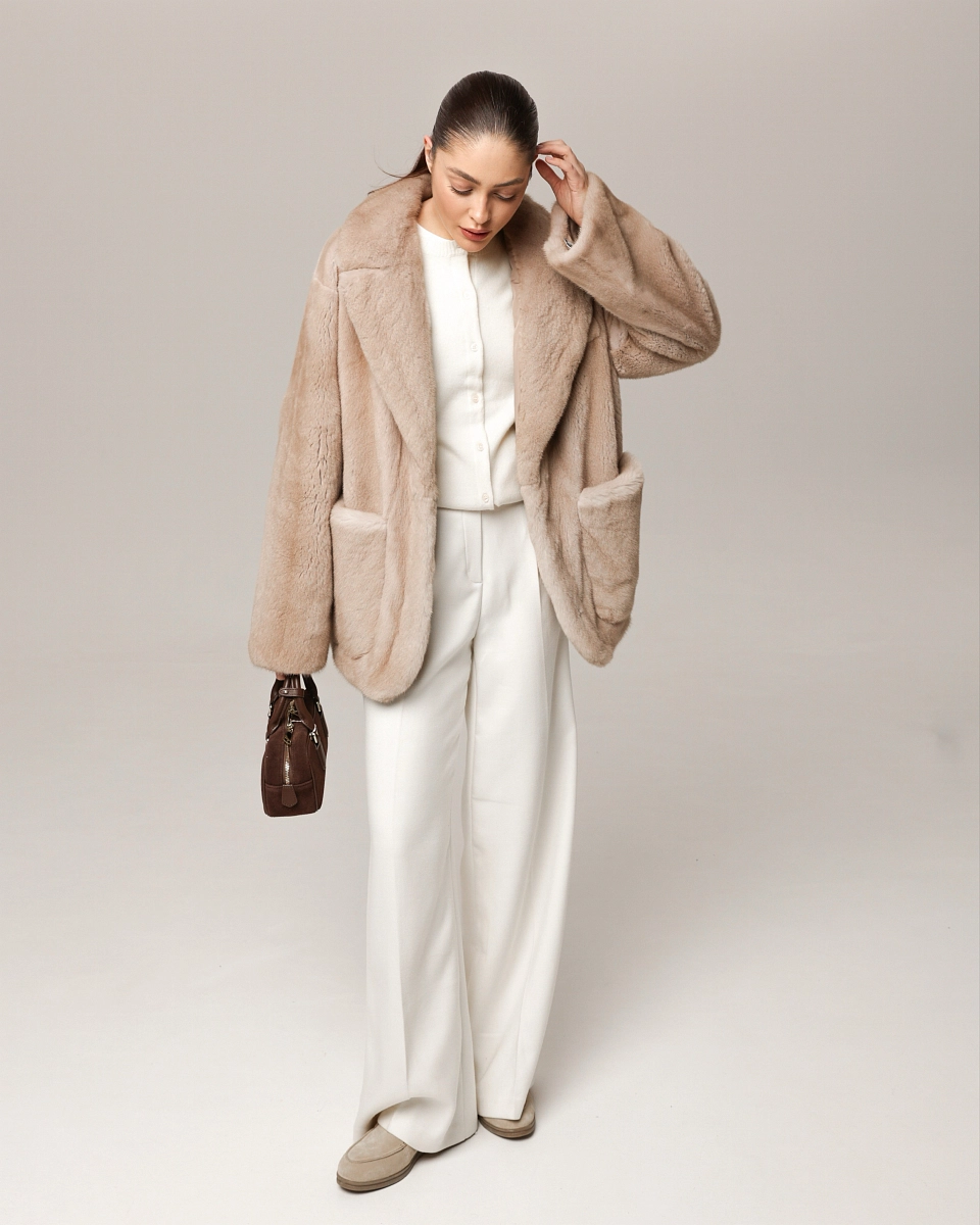 Норковая шуба жакет крем-брюле