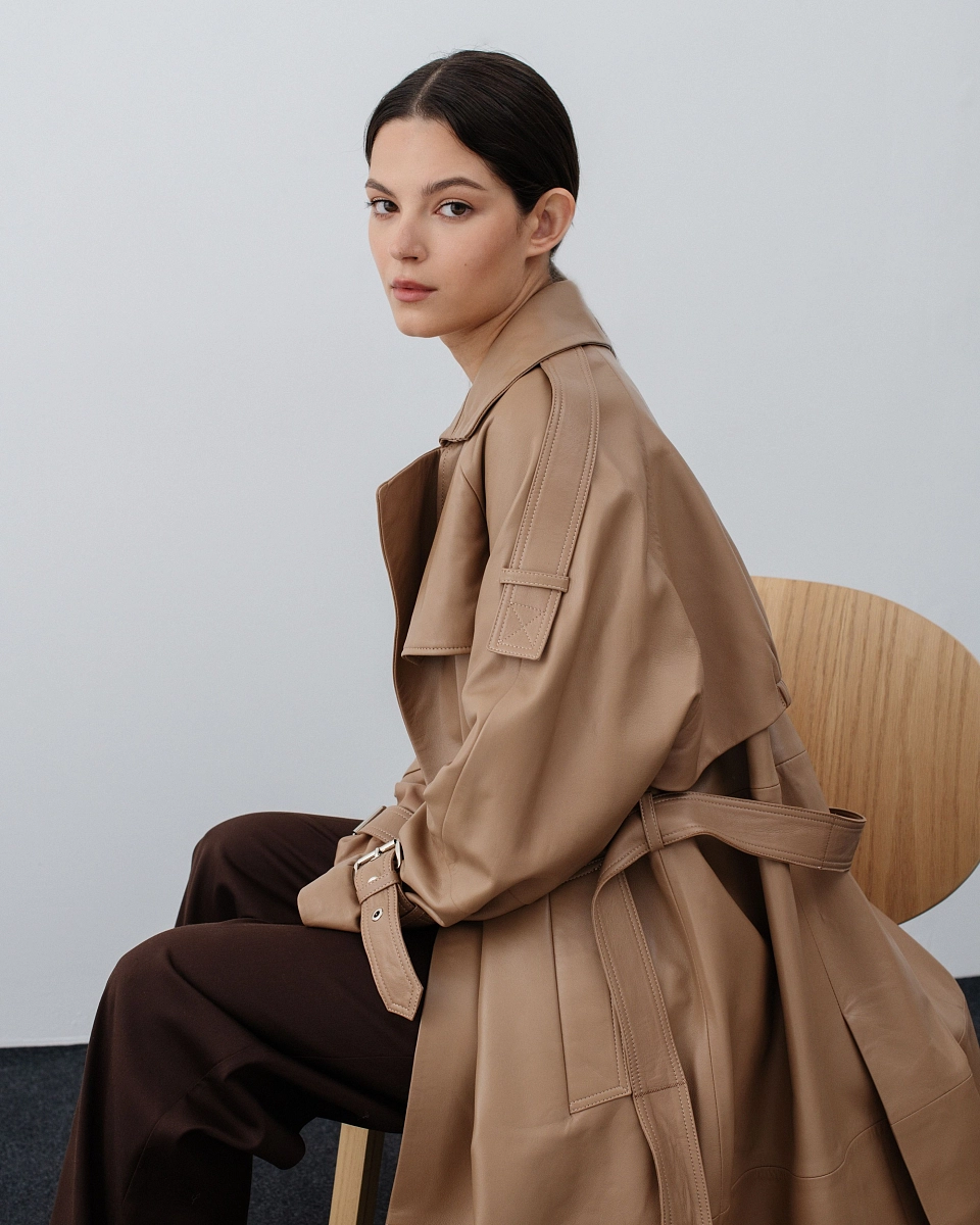 Кожаный тренч CARAMEL