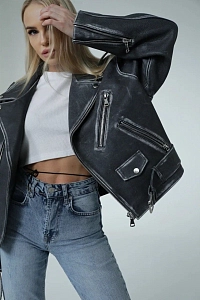 Куртка кожаная косуха винтажная GREY