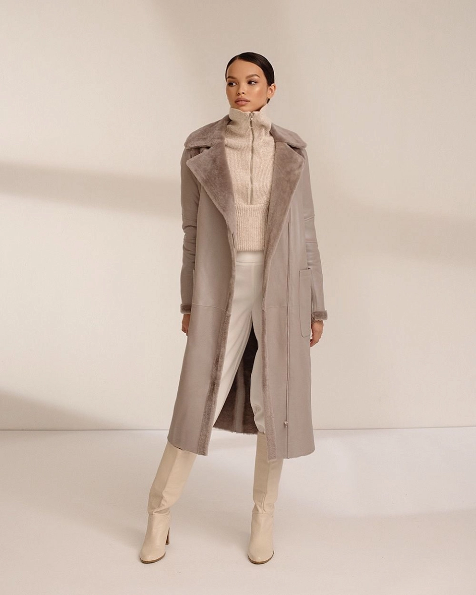 Дубленка длинная на молнии PURPLE